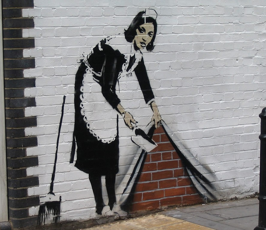 banksy street graffiti artist london iconic artwork artists most human famous maid works guerrilla under drawing dailymail bansky meticulously pieces